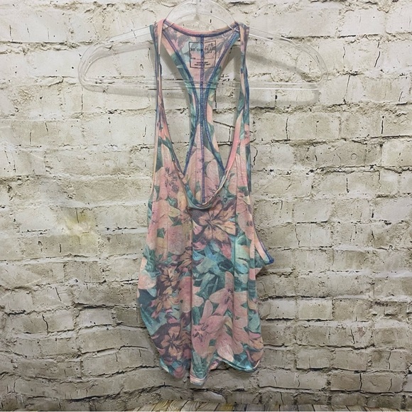 We The Free Pink Green Floral Hawaiian Print Racerback Tank Top - Picture 1 of 5